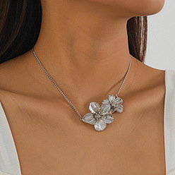 Платина Винтажные 2 ожерелья с подвесками в виде цветка из сплава для женщин, платина, 15.75 дюйм (40 см)