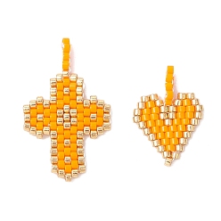 Оранжевый 2шт 2 стили стеклянные подвески из бисера, сердце и крест, оранжевые, 20~28.5x14~17.5x3.5 мм, отверстие : 2.5 мм