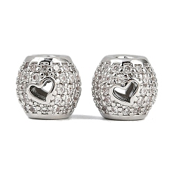 Платина Латунные микро проложить кубического циркония бусы, без кадмия, без никеля и без свинца, бочка с сердцем, платина, 8.5x8 мм, отверстие : 3 мм