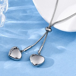 Нержавеющая Сталь Цвет 304 ожерелья-лариаты из нержавеющей стали с круглыми цепочками-змейками и сердцем, цвет нержавеющей стали, 35.04 дюйм (89 см)