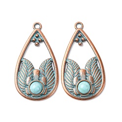 Teardrop Сплав с синтетических бирюзовых подвесками, красная медь и зеленая патина, слеза, 39x21x5.5 мм, отверстие : 2.5 мм