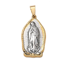 Antique Silver & Antique Golden Religion 304 Stainless Steel Pendants, Human of Guadalupe Virgin Charms, with 201 Stainless Steel Bails, Ion Plating(IP), Antique Silver & Antique Golden, 32x16x3mm, Hole: 7x4mm