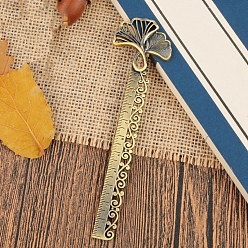 Античная Бронза Полые закладки из листьев гинкго из нержавеющей стали, Металлическая линейка закладок в китайском стиле в стиле ретро, античная бронза, 135x13 мм