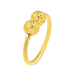 Настоящее золото 22K Полые круглые латунные открытые браслеты-манжеты, витые браслеты с крутящим моментомдля женщин, реальный 22 k позолоченный, внутренний диаметр: 2-1/2x2-1/8 дюйм (6.5x5.5 см)