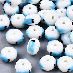 Licht Himmel blau Handgemachte Glasperlen holprige, Abakus mit Goldfisch, Licht Himmel blau, 14~15x12~13x8~9 mm, Bohrung: 2 mm