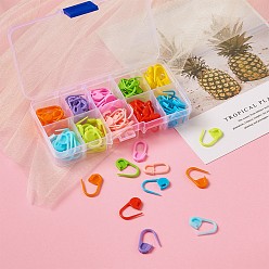 Mixed Color Plastic Knittings, Crochet Locking Stitch Markers Holder, Mixed Color, 22x11x3mm, about 120pcs/box