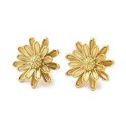 Real 14K Gold Plated 304 Stainless Steel Stud Earrings for Women, Flower, Real 14K Gold Plated, 24x24mm