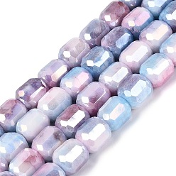 Light Coral Anti-Tarnish Electroplate Glass Beads Strands, Column, Imitation Gemstone, Dyed, Faceted, Light Coral, 8.5~9x7.5~8.5mm, Hole: 1~1.2mm, about 39~40pcs/strand, 13.78~14.17 inch(35~36cm)