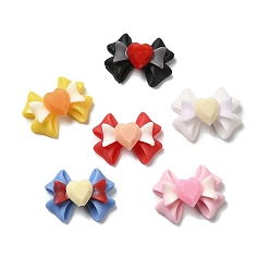 Mixed Color Opaque Resin Cabochons, Bowknot with Heart, Mixed Color, 9x12x4mm