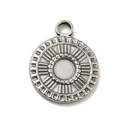 Stainless Steel Color Tarnish Resistant 304 Stainless Steel Pendant Cabochon Settings, Flat Round with Flower, Stainless Steel Color, Tray: 5mm, 19x15.5x2mm, Hole: 2.5mm
