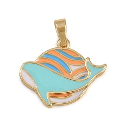Whale Латунь эмаль подвески, золотые, кит, 16.5x19x2 мм, отверстие : 5.5x3 мм