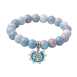 Светлый Стально-синий 10.5круглые эластичные браслеты из непрозрачного стекла с кракле и бисером диаметром 7 мм., браслеты с подвесками «Древо жизни» из сплава, светло-стальной синий, внутренний диаметр: 2-1/8 дюйм (5.4 см)
