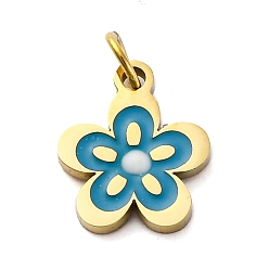 Стально-синий 304 из нержавеющей стали шармы эмали, с целью перехода в кольце, , ионное покрытие (ip), реальный 18 k позолоченный, стальной синий, 11x9.5x1.5 мм, отверстие : 2.5 мм