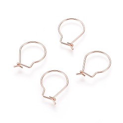 Rose Gold 304 Stainless Steel Hoop Earrings Findings, Kidney Ear Wires, Rose Gold, 18x13x0.8mm