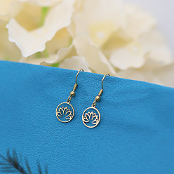 Золотой 201 из нержавеющей стали болтаться серьги, цветок лотоса, золотые, 30x10 мм