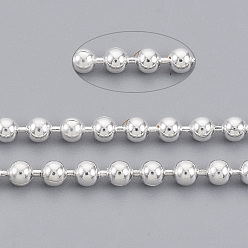 Серебро Латунные шаровые цепи, долговечный, пайки, с катушкой, без кадмия и без свинца, серебряные, 2 мм, около 301.83 футов (92 м) / рулон