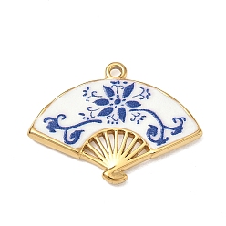 Fan 304 Stainless Steel Enamel Pendants, Flower Pattern, Ion Plating(IP), Golden, Fan Charms, 28.5x25x2mm, Hole: 1.3mm