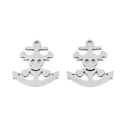 Нержавеющая Сталь Цвет 201 подвески из нержавеющей стали, Якорь и штурвал с подвесками в виде черепов, лазерная резка, цвет нержавеющей стали, 17x15.5x1 мм, отверстие : 1.5 мм