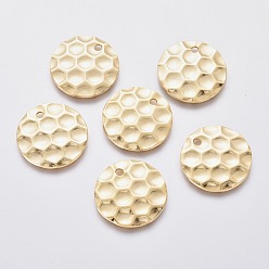 Golden 201 Edelstahl Anhänger, , flach rund mit Wabe, golden, 20x0.7 mm, Bohrung: 2 mm