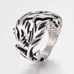 Antik Silber Farbe 304 Edelstahl Fingerringe, Antik Silber Farbe, 17~20 mm