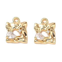 Настоящее золото 18K Латунные микропаве прозрачные кубические циркониевые подвески, без кадмия, без никеля и без свинца, квадратный, реальный 18 k позолоченный, 12x9x3.5 мм, отверстие : 1.4 мм