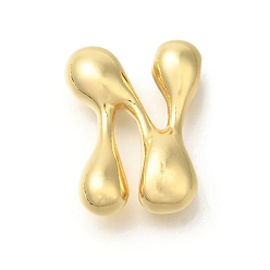 Letter N Стойки обшивки латунные бусины, письмо-шар, для изготовления именных ожерелий, долговечный, без свинца и без кадмия, реальный 18 k позолоченный, Письмо N, 24x17.5x7 мм, отверстие : 2 мм