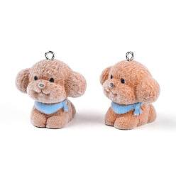 Перу Кулоны из флокированной смолы, собака, с железной платиной петлей, Перу, 29x29.5x24 мм, отверстие : 2 мм