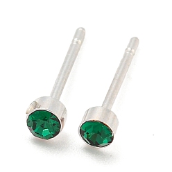 Зеленый Серьги-гвоздики из латуни с микропаве и кубическим цирконием, покрытие стойки, без кадмия и без свинца, долговечный, плоско-круглые, зелёные, 3 мм