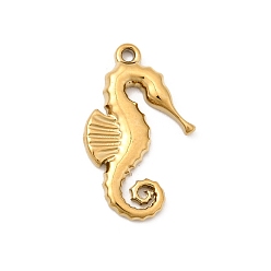 Sea Horse Подвески из нержавеющей стали 304, реальный 18 k позолоченный, ионное покрытие (ip), долговечный, очарование морского конька, 16x9x1.5 мм, отверстие : 1 мм