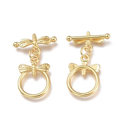 Настоящее золото 18K Латуни Переключить застежками, с прыжковых колец, долговечный, кольцо с стрекоза, реальный 18 k позолоченный, бар: 17.5x9.5x2.5 mm, Отверстие: 1.8 мм, Кольцо: 19x13x2.3 мм, отверстие : 1.8 мм