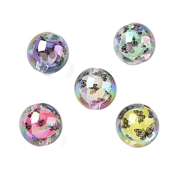 (52) Непрозрачная лаванда Прозрачные акриловые бусины с УФ-покрытием, бусина в бусине, радужный, круглые с бабочкой, разноцветные, 15.5x15 мм, отверстие : 3 мм