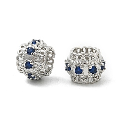 Темно-Синий Латунные микро проложить Цирконий Европейский бисером, бусины с большим отверстием, рондель, стойки покрытие, без кадмия и без свинца, долговечный, платина, темно-синий, 10.5x7.5~8 мм, отверстие : 5.3 мм