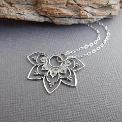 Античное Серебро Богемный полумандала цветок сплава кулон ожерелья для женщин, античное серебро, 19.69 дюйм (50 см)