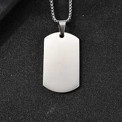 Rectangle 304 ожерелья из нержавеющей стали, с коробчатой цепью и подвесками для ручной полировки, цвет нержавеющей стали, прямоугольные, 17.64 дюйм (44.8 см), очарование: 39x22 мм