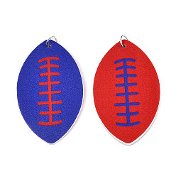 Rugby Кожа подвески, с железным кольцом, мяч тема, платина, регби, 58~59x35x2.5 мм, отверстие : 5 мм
