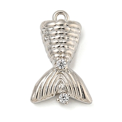 Платина Латунь с подвесками из прозрачного кубического циркония, рыбий хвост, платина, 18x11x6 мм, отверстие : 1.4 мм