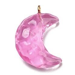 Violet Transparent Resin Moon Pendants, Crescent Moon Charms with Light Gold Plated Iron Loops, Violet, 28x20x9.5mm, Hole: 1.8mm