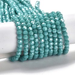 Cadet Blue Electroplate Opaque Glass Beads Strands, Faceted(32 Facets), Pearl Luster Plated, Round, Cadet Blue, 4mm, Hole: 0.7mm, about 88~95pcs/strand, 12.99~14.06 inch(33~35.7cm)