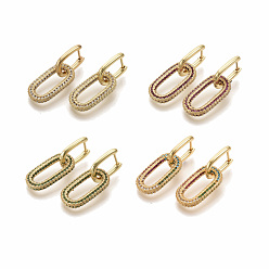 (52) Непрозрачная лаванда Серьги-кольца из латунного микро-паве с фианитами, овальные, реальный 16 k позолоченный, разноцветные, 31 мм, штифты : 0.7x1 мм