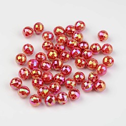 Темно-Красный Граненые красочные экологически чистые круглые бусины из полистирола и акрила, AB цвет, темно-красный, 8 мм, Отверстие : 1.5 мм , около 2000 шт / 500 г
