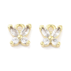 Настоящее золото 18K Латунные микропаве прозрачные подвески с фианитом, бабочка, реальный 18 k позолоченный, 6x7x2.5 мм, отверстие : 1.2 мм