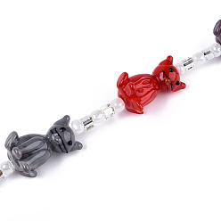 (52) Непрозрачная лаванда Бусы лэмпворк ручной работы, кошка, с бисером, разноцветные, 21~22.5x15~16x13.5~15 мм, отверстие : 0.8~1.4 мм, около 5 шт / нитка, 7.68 дюйм (19.5 см)