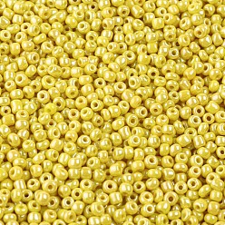 Yellow Glass Seed Beads, Opaque Colors Lustered, Round, Yellow, 3mm, Hole: 1mm, about 10000pcs/pound