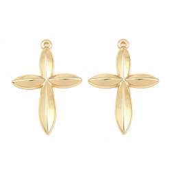 Golden 304 Stainless Steel Pendants, Leaf Shaped Cross Charms, Rack Plating, Long-Lasting Plated, Golden, 35x25x3mm, Hole: 1.7mm