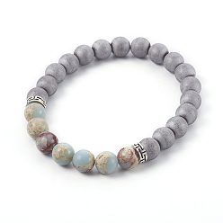 Aqua Terra Jaspis Synthetische Aqua Terra Jasper Stretch-Armbänder, mit Legierungsabstandshalterperlen und galvanisieren nichtmagnetische synthetische Hämatitperlen, 2-1/4 Zoll (5.7 cm)