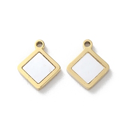 Rhombus Ионное покрытие (ip) 304 брелоки из нержавеющей стали, с паве-ракушкой, реальный 18 k позолоченный, ромб, 11x9x1.5 мм, отверстие : 1.2 мм