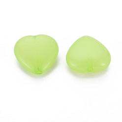 Lawn Green Transparent Acrylic Beads, Dyed, Heart, Lawn Green, 13.5x14x6mm, Hole: 1.5mm, about 775pcs/500g