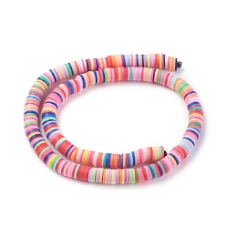 Couleur Mélangete Perles en fimo faits à la main, disque / plat rond, perles heishi, avec fil de cristal élastique transparent, couleur mixte, 8x0.5~1mm, Trou: 2mm, 17.7 pouce, Environ 380~400 pcs/chapelet, 5 brins / set, 1900~2000 pièces / kit