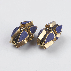 Прусский Синий Индонезийские бусины ручной работы, с латунной фурнитурой , без никеля , без покрытия, слеза, берлинская лазурь, 22x14 мм, отверстие : 2 мм