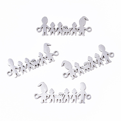 Stainless Steel Color Tarnish Resistant 201 Stainless Steel Links connectors, Laser Cut, Family, Stainless Steel Color, 11x28.5x1mm, Hole: 1.5mm